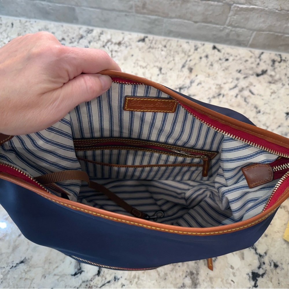 Dooney & Bourke NWT Navy and Brown Canvas Hobo Bag - Picture 6 of 8